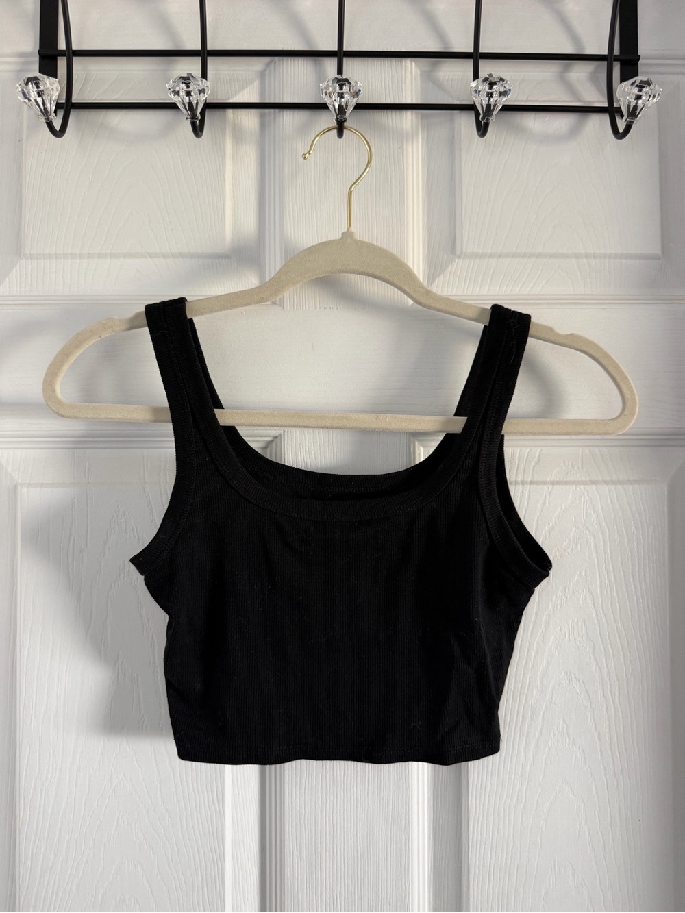 Black Ribbed Tank Crop Top - Women